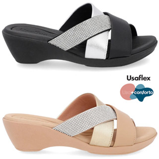 Tamanco Usaflex Em Couro Com Salto Bloco Enfeite em Oferta na Shopee