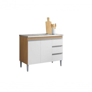 Balcão De Cozinha Para Pia Tatiane 100cm 3 Portas 1 Gaveta Sem Tampo Amêndoa/Branco em Oferta na Shopee