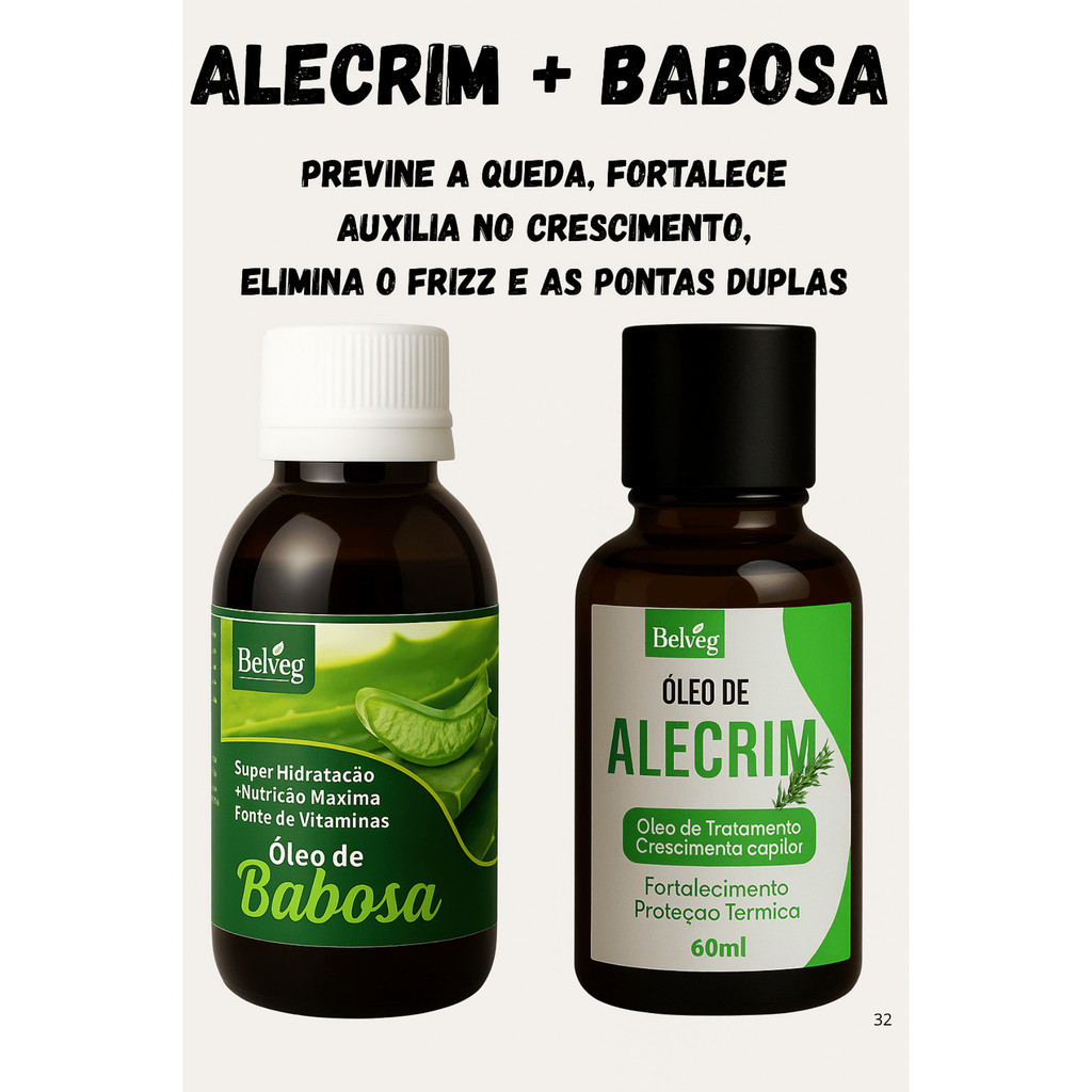 Kit óleo Alecrim + Babosa previne a queda, fortalece, Auxilia no crescimento, elimina o frizz e as pontas duplas