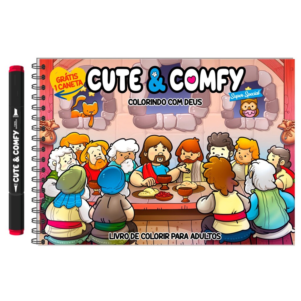 Cute & Comfy Super Special - Livro de Colorir Adulto - Colorindo com Deus - Acompanha 1 Caneta