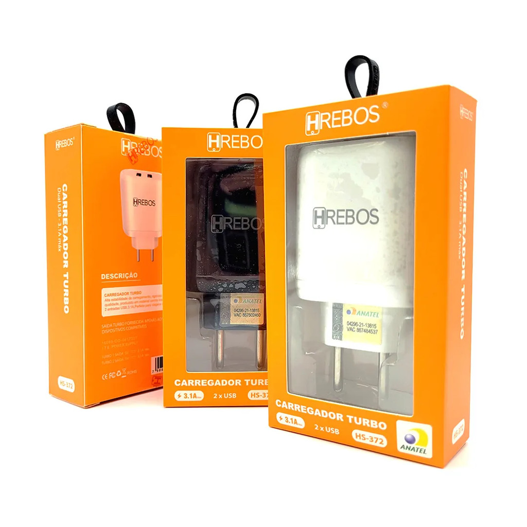 Kit 10pcs Carregador 3.1 Carregador Para V8 Carregador Para Iphone Carregador Tipo-C 2 Usb Carga Rápida HREBOS TURBO