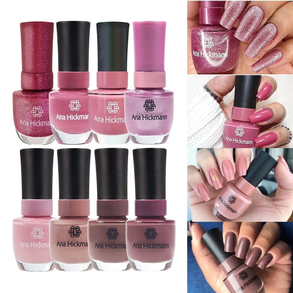 Kit 8 Esmalte Ana Hickmann Tons Rosa Nude Marrom Kit Manicure