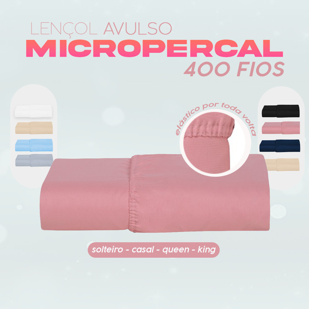 Lençol com Elástico Avulso - 400 Fios Micropercal Liso - Solteiro / Casal / Queen / King