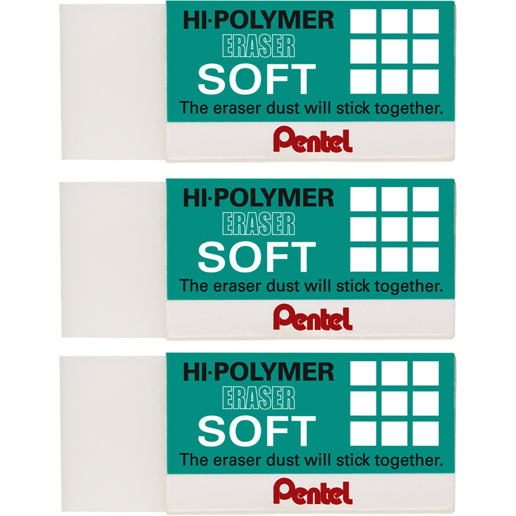 Borracha Pentel Hi-Polymer Eraser Soft Kit Com 3 Unidades