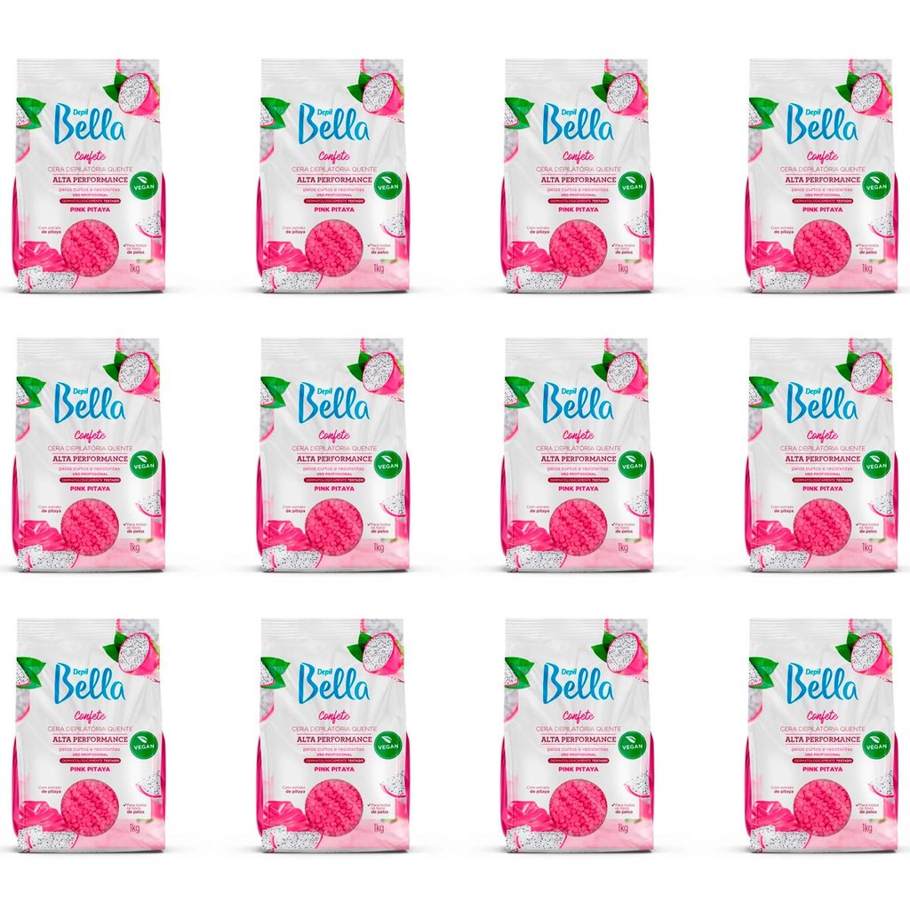 Kit 12 Unidades Cera Quente Depilatória Depil Bella Confete Alta Performance Pink Pitaya 1kg