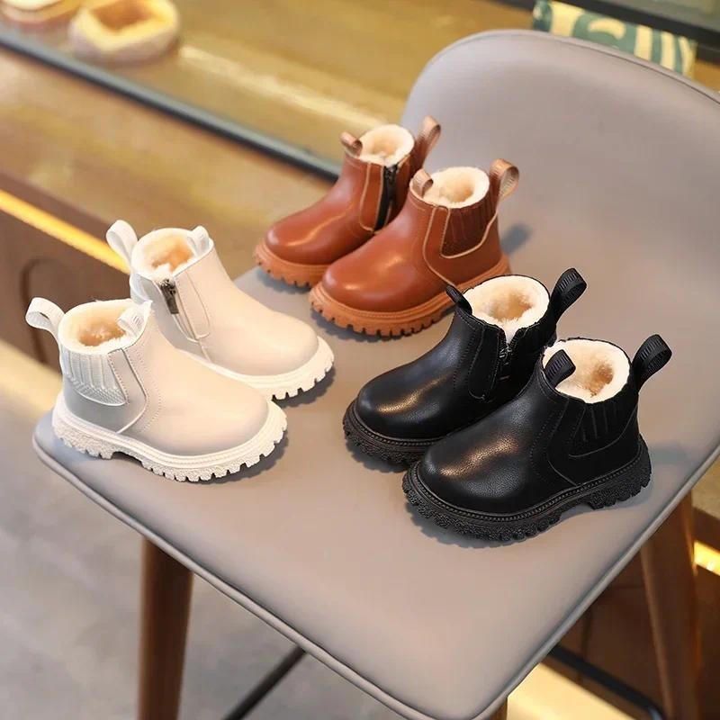 Outono Inverno Bebê Crianças Botas Curtas Super Quentes Meninos Meninas Sapatos De Couro D...