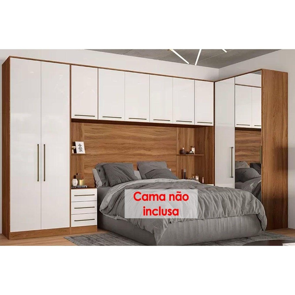 Quarto Casal Modulado Irlanda 7 Peças (3 Armários + 1 Ponte Aérea + 3 Complementos) QCM158 Amendola/Branco - Demóbile - Home & Living