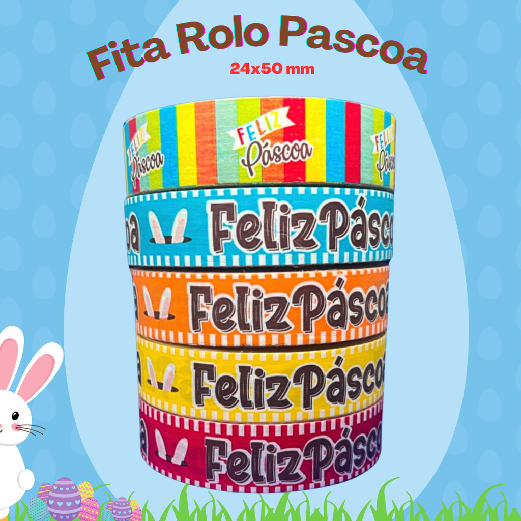 Fita  Rolo para Presente POLI PASCOA  (PLÁSTICO) 24mm X 50m em Oferta na Shopee