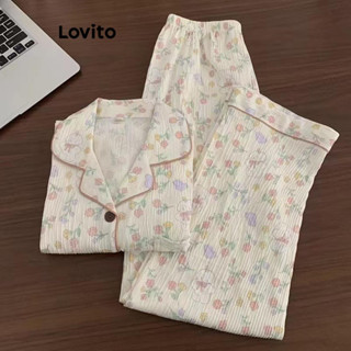 Lovito Conjunto de pijama feminino com padrão liso LNA70356