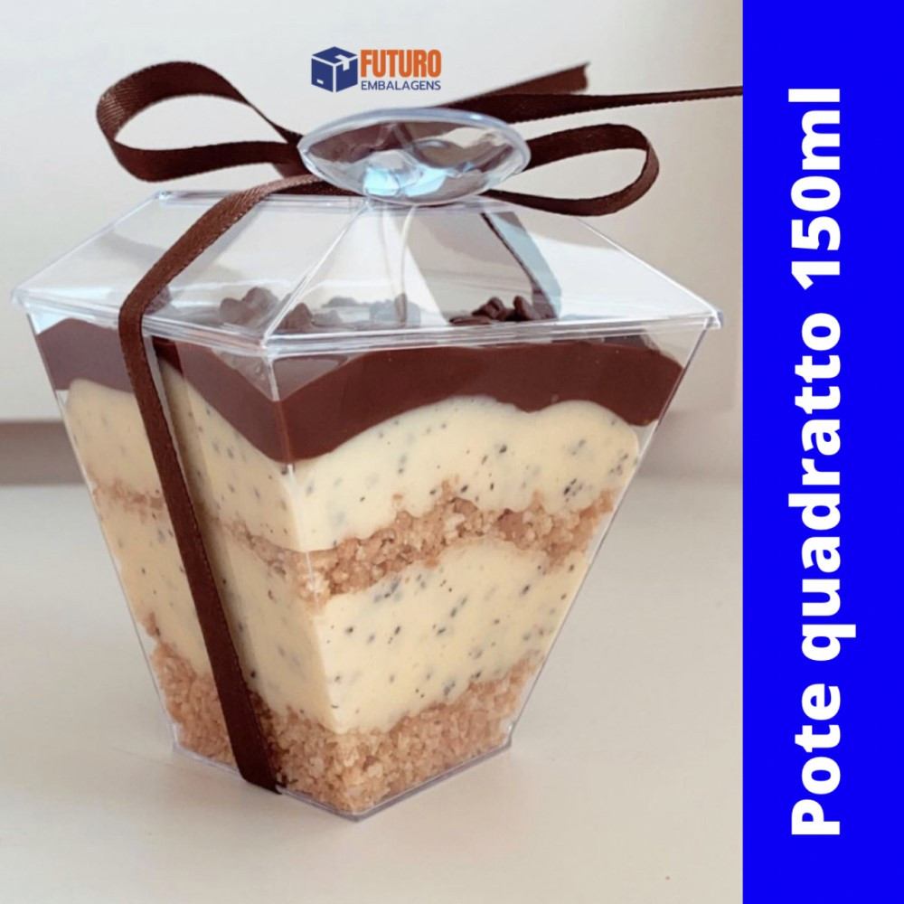 60Un Copo Quadratto 150ml Com Tampa Cristal Sobremesa Bolo no Pote Mousse Pudim Lanchonete Padaria em Oferta na Shopee
