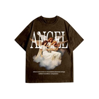 Camiseta Marrom Angel Música Nuvem Estilo Old School Confortável Estampa Moderna Blusa Unissex