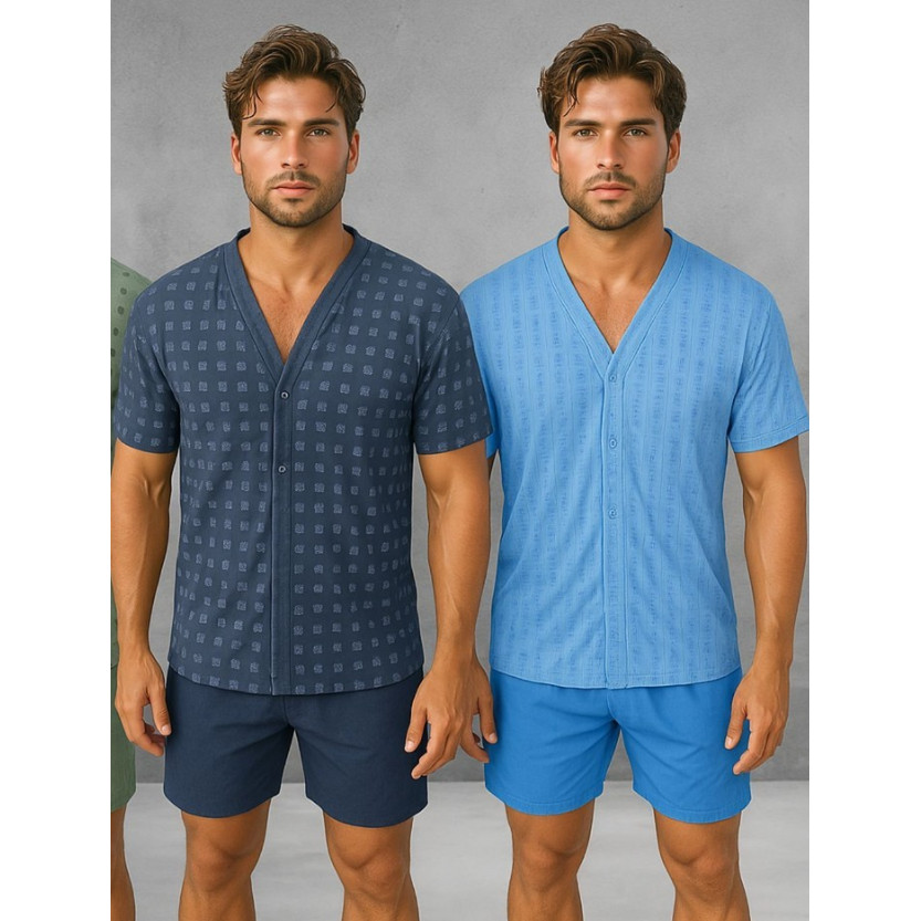 Kit 2 Pijamas Masculino Aberto Com Boõtes Manga Short Verão