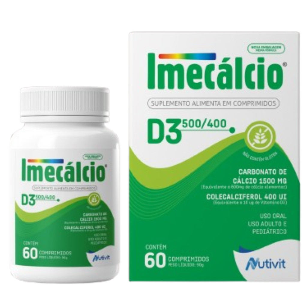 Cálcio 500mg + Vitamina D3 400UI Saúde dos Ossos Imune C/60 Imecalcio em Oferta na Shopee