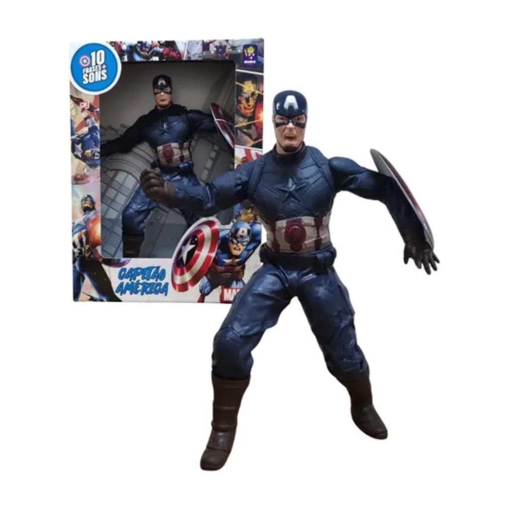 Boneco Capitão América Gigante C/ Som 45cm Articulado Mimo Toys 0592 Brinquedo Infantil Colecionável