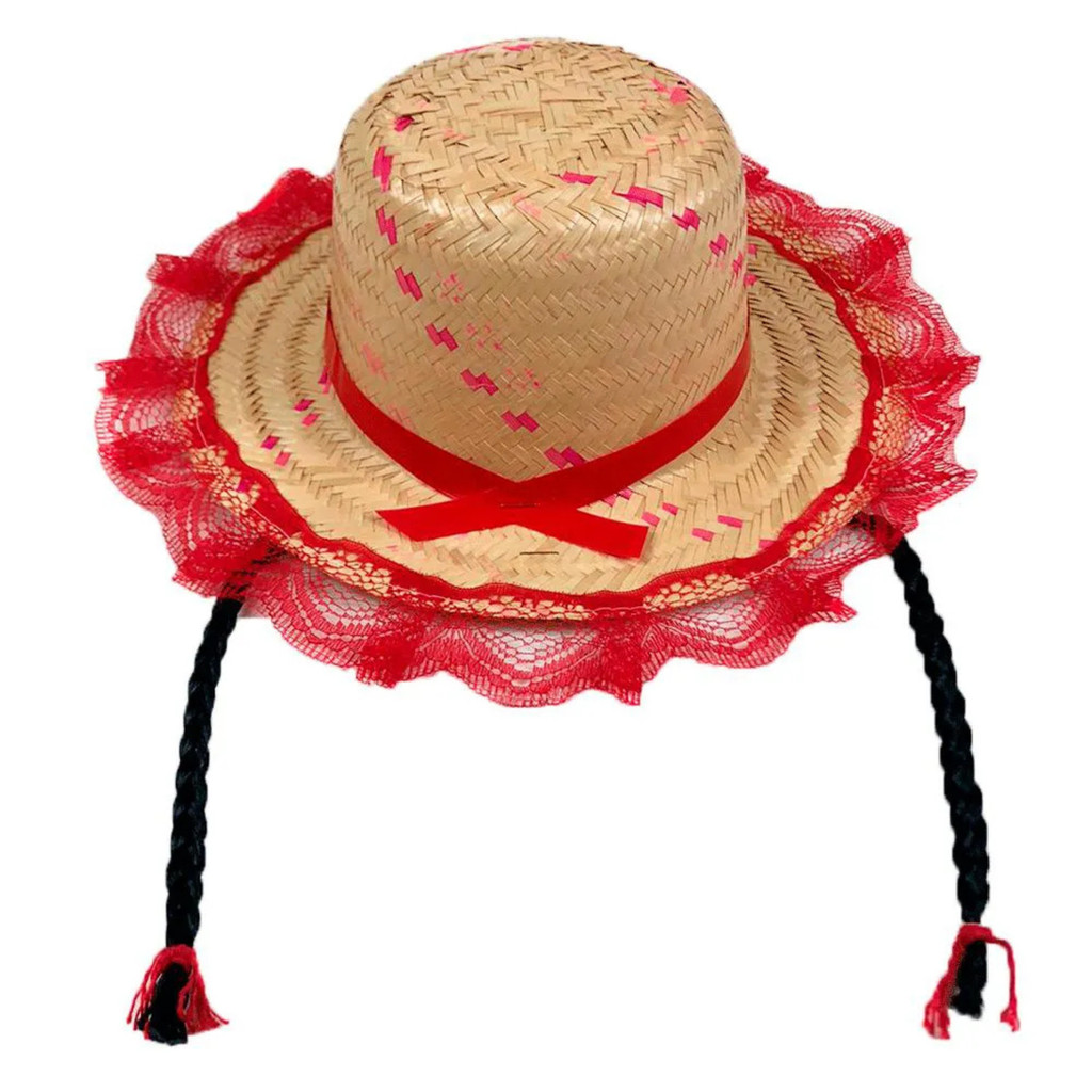 Chapéu De Palha Com Trança E Renda Junino - 1 Unidade Sortido em Oferta na Shopee