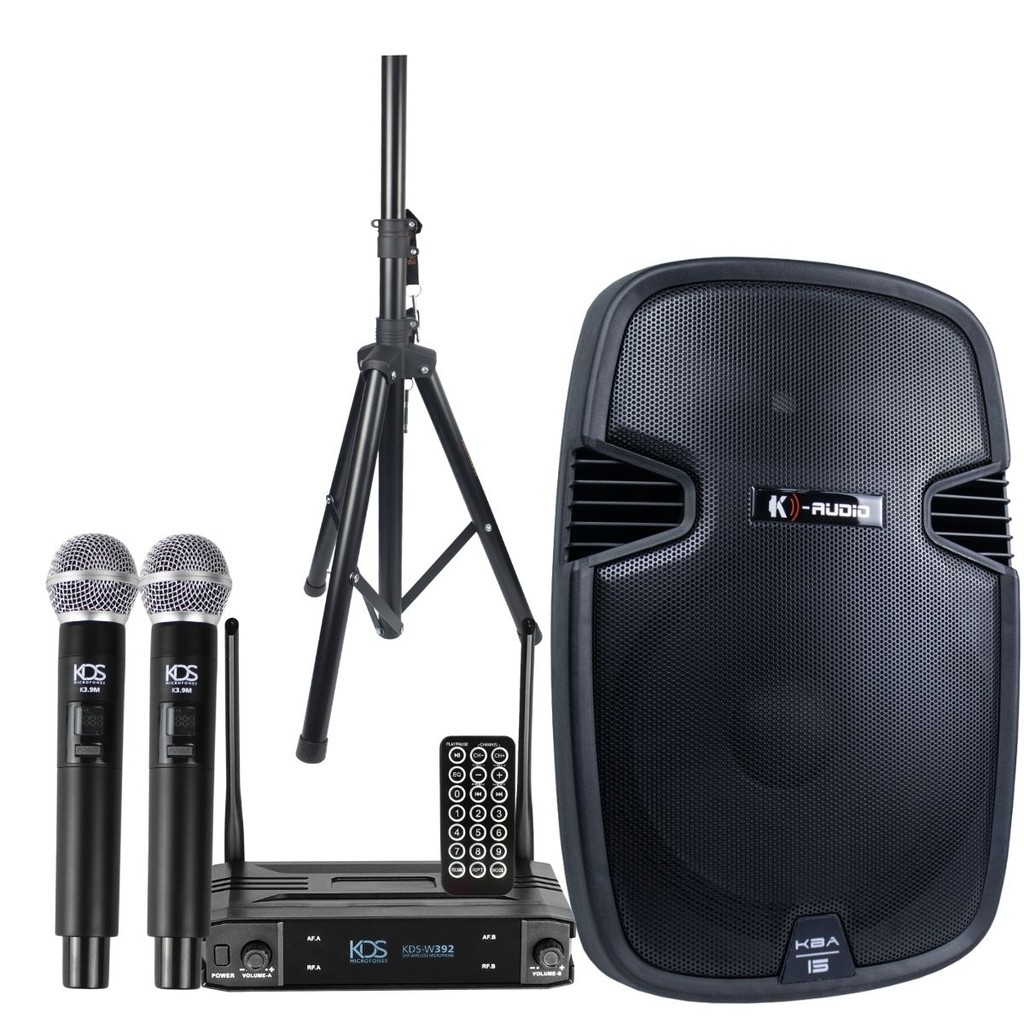 Caixa Ativa K-Audio 15 Kadosh Kba15 Bluetooth Usb 350w Rms + Tripé + Kds-w392m em Oferta na Shopee