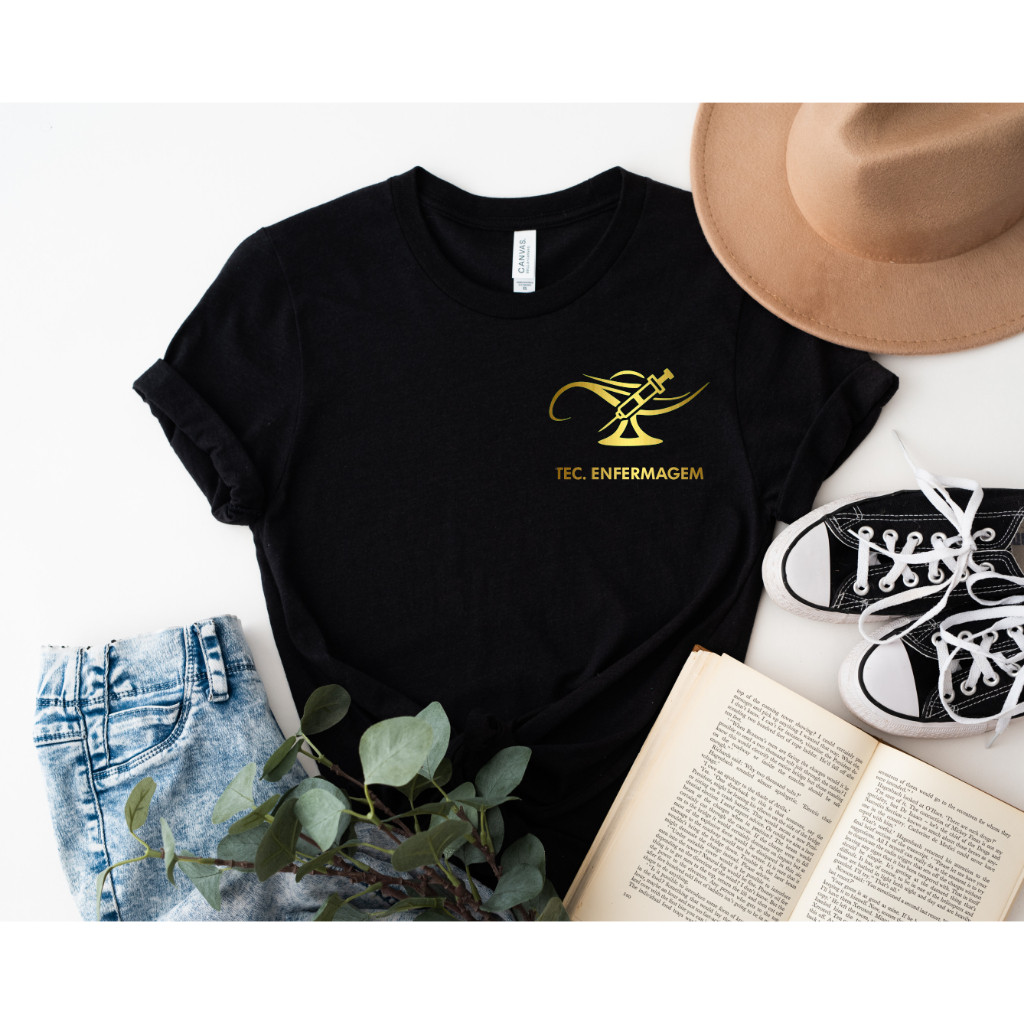 Blusa T-shirt Feminina Técnico de Enfermagem Preta Camisa Baby look e Pluz envio rapido