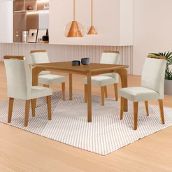 Mesa de Jantar Liz 120cm MDF Canto copo e com 4 Cadeiras Athenas