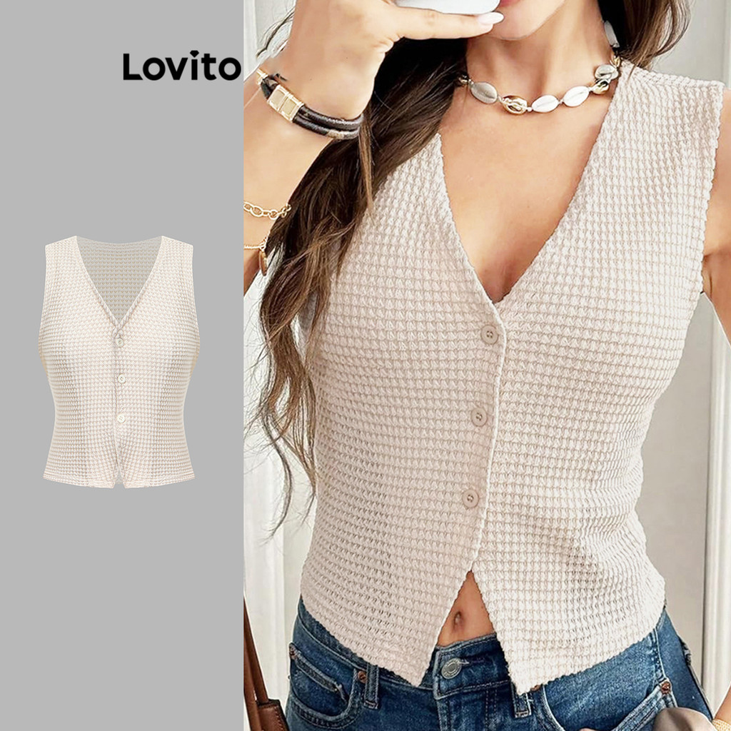 Lovito Blusa Casual com botões lisos para mulheres L112ED367 - Women Clothes