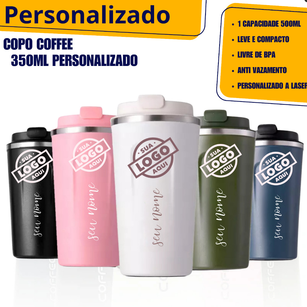 Imagem Copo Térmico Coffe Inox 380ml Personalizado Nome Logo Signos Profissão