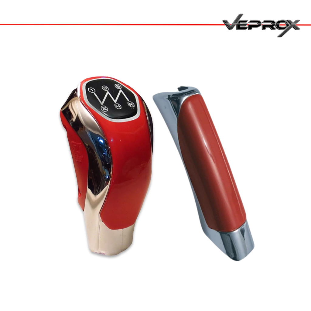 Capa de Câmbio 5 Marchas + Capa Freio de Mão - Kit Universal na cor Vermelho Cromado