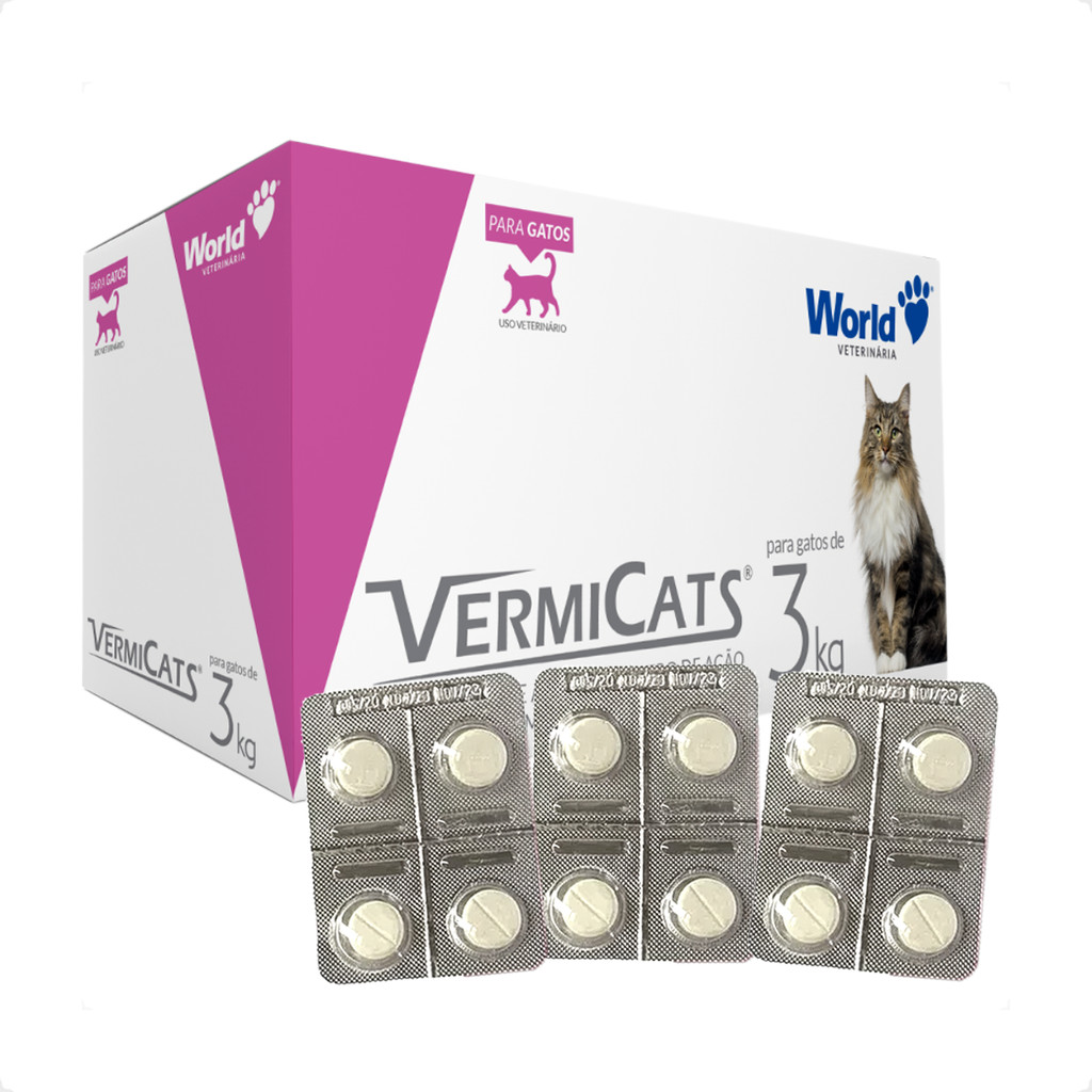 Kit 3 VermiCats Vermífugo World para Gatos de 3Kg - 1 Blíster 4 Comprimidos em Oferta na Shopee