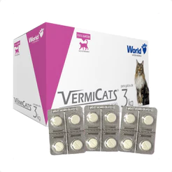 Kit 3 VermiCats Vermífugo World para Gatos de 3Kg - 1 Blíster 4 Comprimidos
