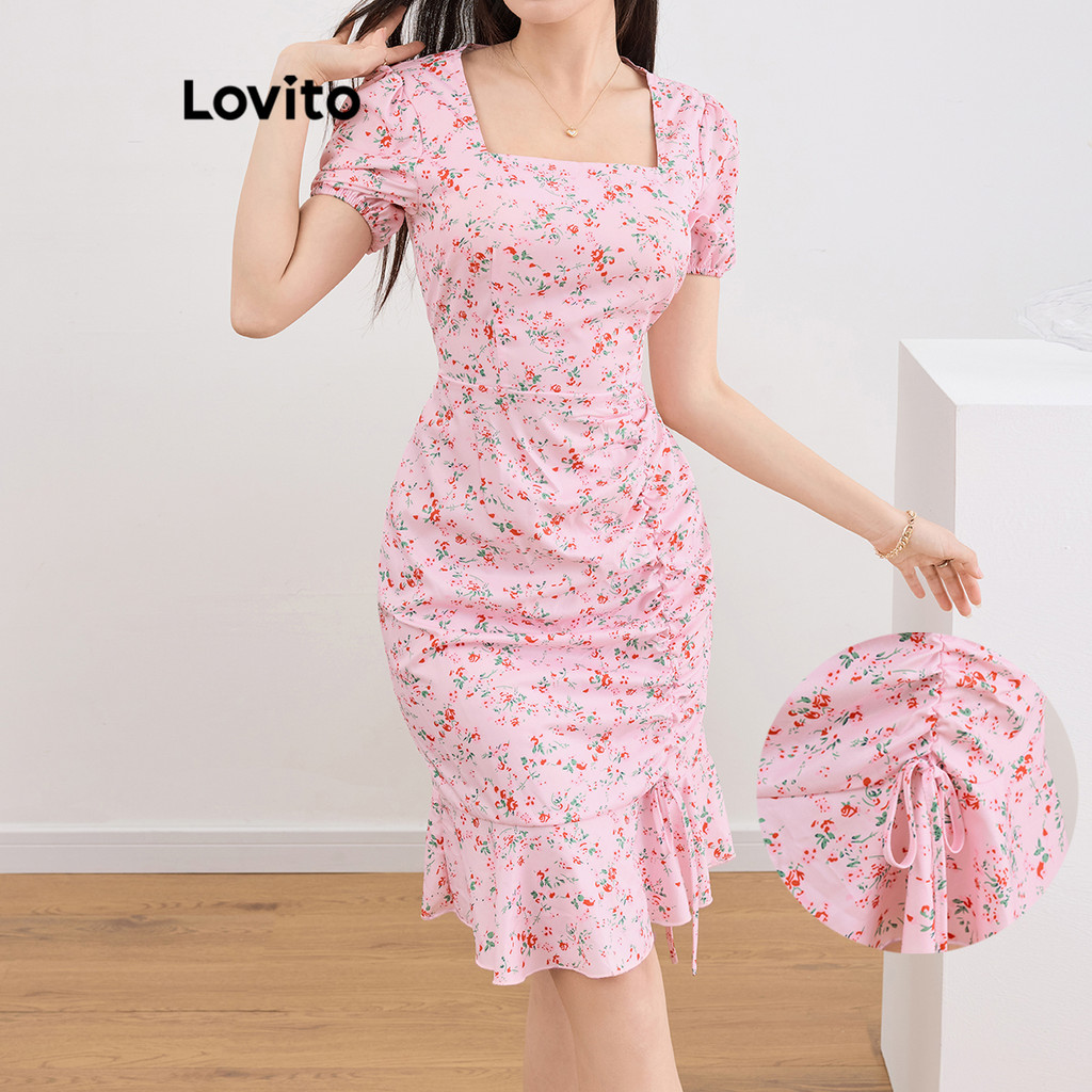 Lovito Vestido Casual Ditsy Vestido Floral Com Cordão Para Mulheres L109MD500 - Women Clothes