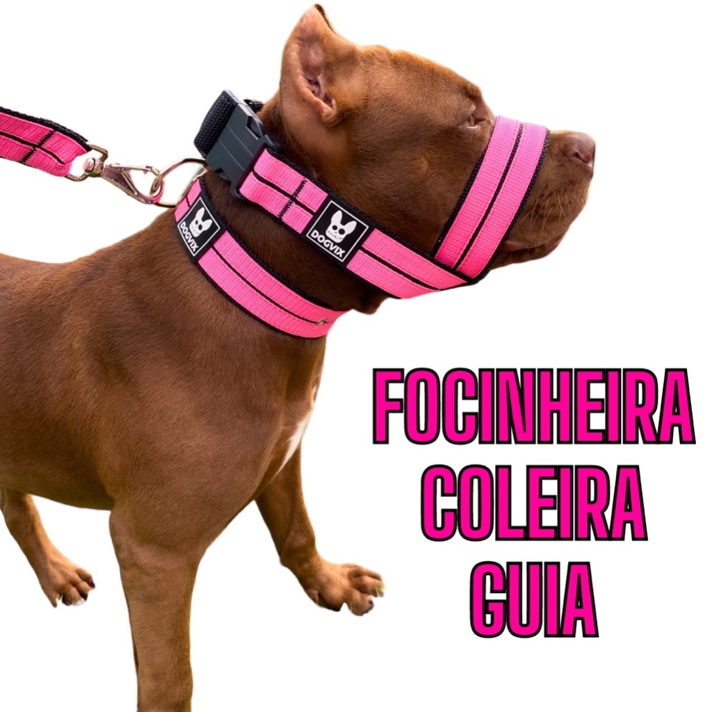 Guia Com Focinheira e Coleira para passeios viajem treinos Cachorro Pet Salu