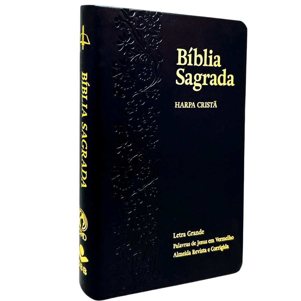 Bíblia Sagrada com Harpa Cristã | ARC | Letra Grande | Capa Luxo Floral Ramos Preta em Oferta na Shopee