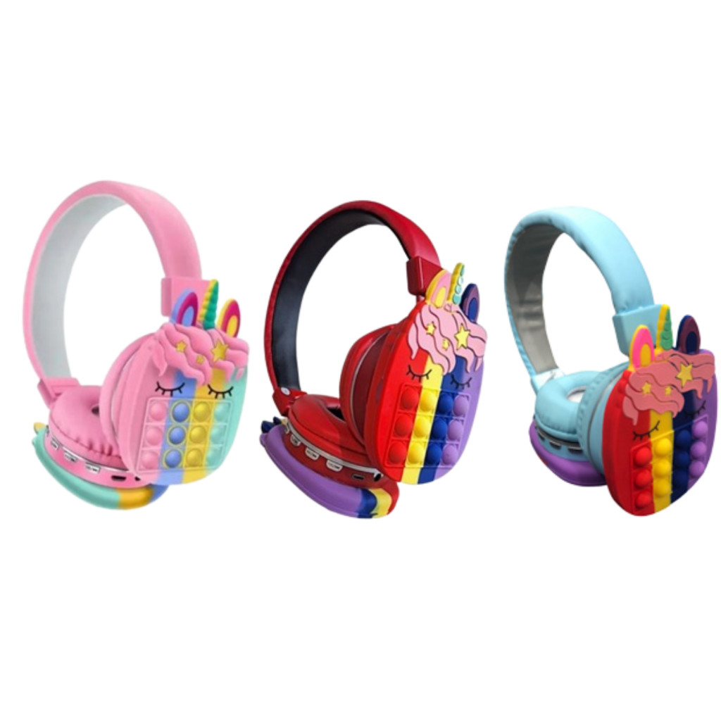 Headphone Fone de ouvido sem fio Bluetooth Infantil Unicórnio Pop It