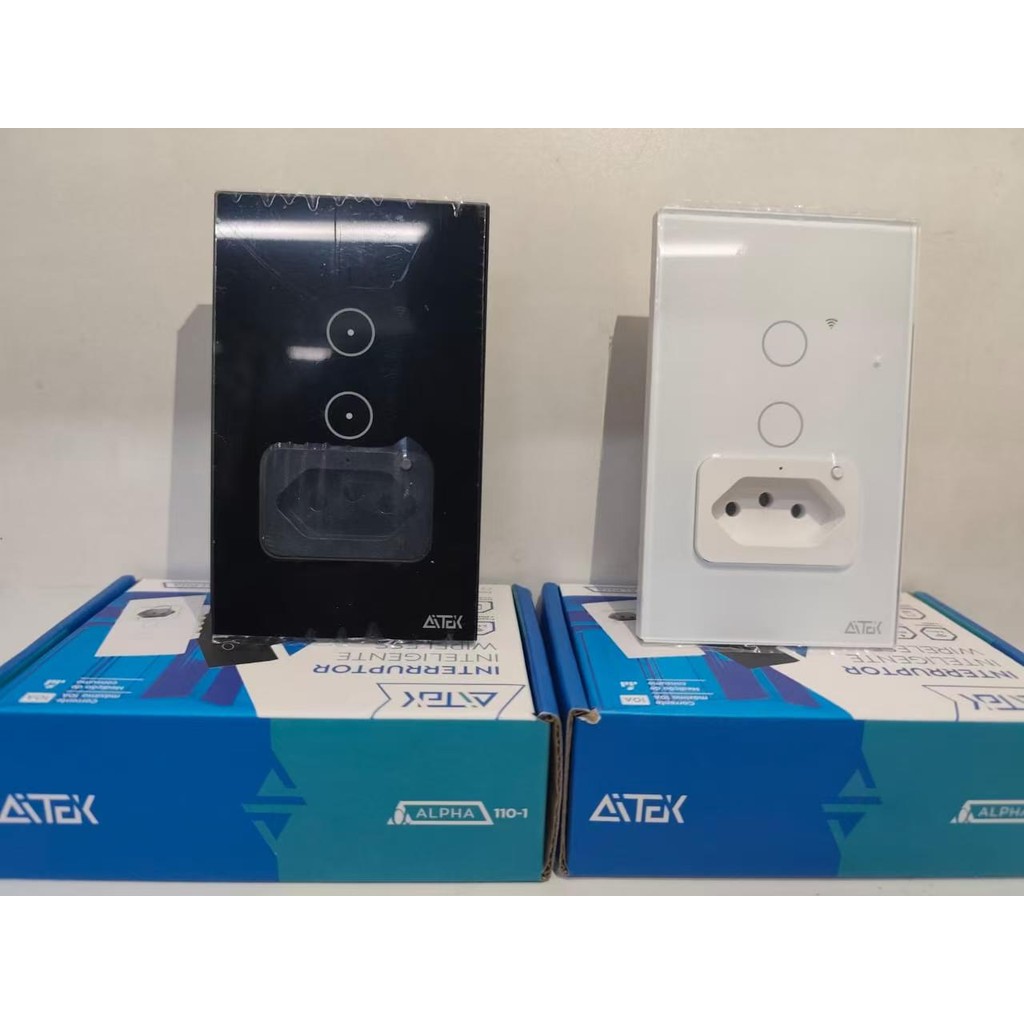 AITEK  Interruptor Inteligente WiFi com Painel de Vidro Touch 2 Botões + 1 Tomada Compatível com Tuya Alexa e Google