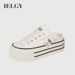 IELGY Flatform Platform Toe Semi-Arrasto Alpercatas Sapatos Femininos Aumentados