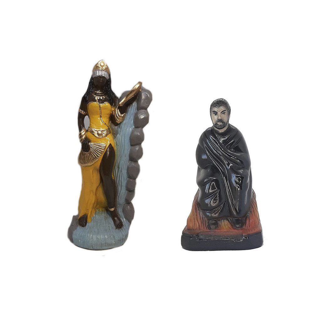 Escultura Estátua Estatueta Imagem Orixá Oxum E Exu Capa Preta Sentado Altar Congá Umbanda Candomblé