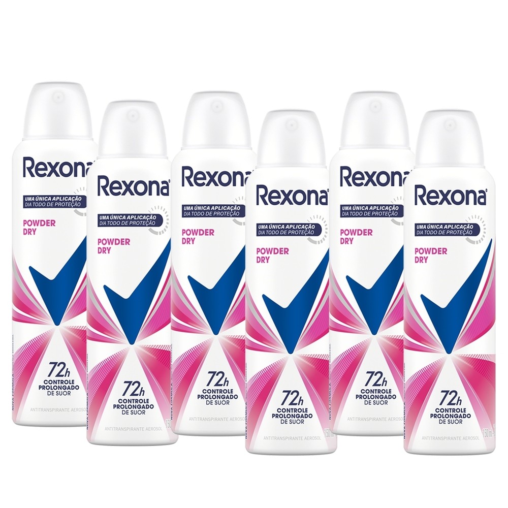 Kit 6 und Desod Aero Rexona Feminino Powder Dry 150ml em Oferta na Shopee