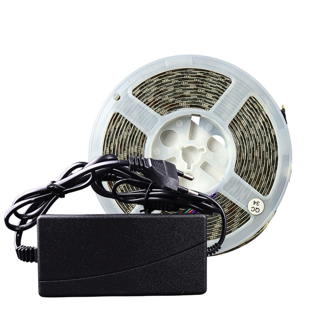 Fita LED 5050 RGB Colorida 60LEDS/m IP65 + Controladora e Controle Remoto WIFI + Fonte de Alimentação