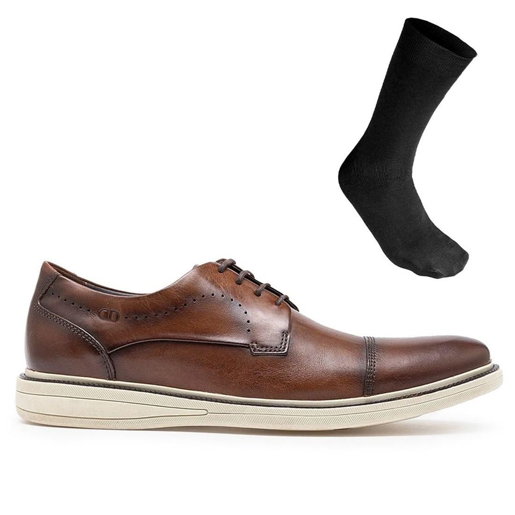 Sapato Social De Couro Democrata Masculino Metropolitan Bay 273101 + Meia Social Color Sports - Fashion Accessories