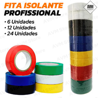 Kit Jogo De Fita Isolante Colorida Profissional Anti-Chamas Para Eletricista 6, 12 e 24 Unidades em Oferta na Shopee