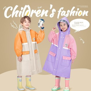 Capa de chuva escolar para meninos e meninas com capuz e bolsos em PVC