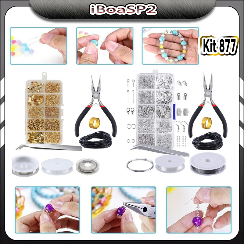 Kit 877Pcs De Suprimentos Para Fabricação De Joias-Ferramenta Reparo Com Acessórios Alicates De Jóias E Fios De Contas