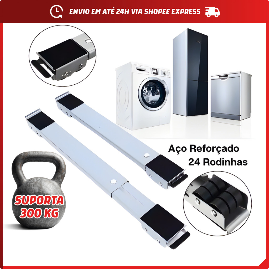 Suporte de Aço 300KG Universal Base Ajustável com Rodinha Movedor de Móveis Máquina de Lavar Geladeira Fogão em Oferta na Shopee