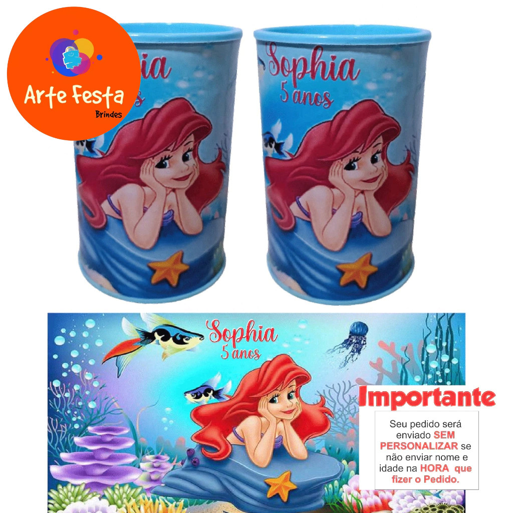 Cofrinho Personalizado Pequena Sereia. (10 unidades) em Oferta na Shopee