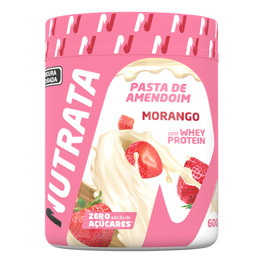 Pasta Amendo Whey 600g Sabor Morango Nutrata