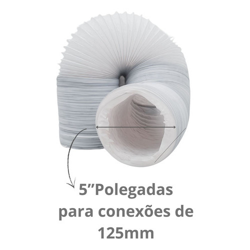 Duto Tubo Pvc Flexível Ar Condicionado Portátil Exaustor 5 Pol/125mm - 2 Metros