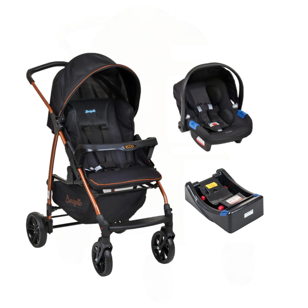 Travel System Ecco Burigotto Preto Cobre com Touring X e Base Auto em Oferta na Shopee