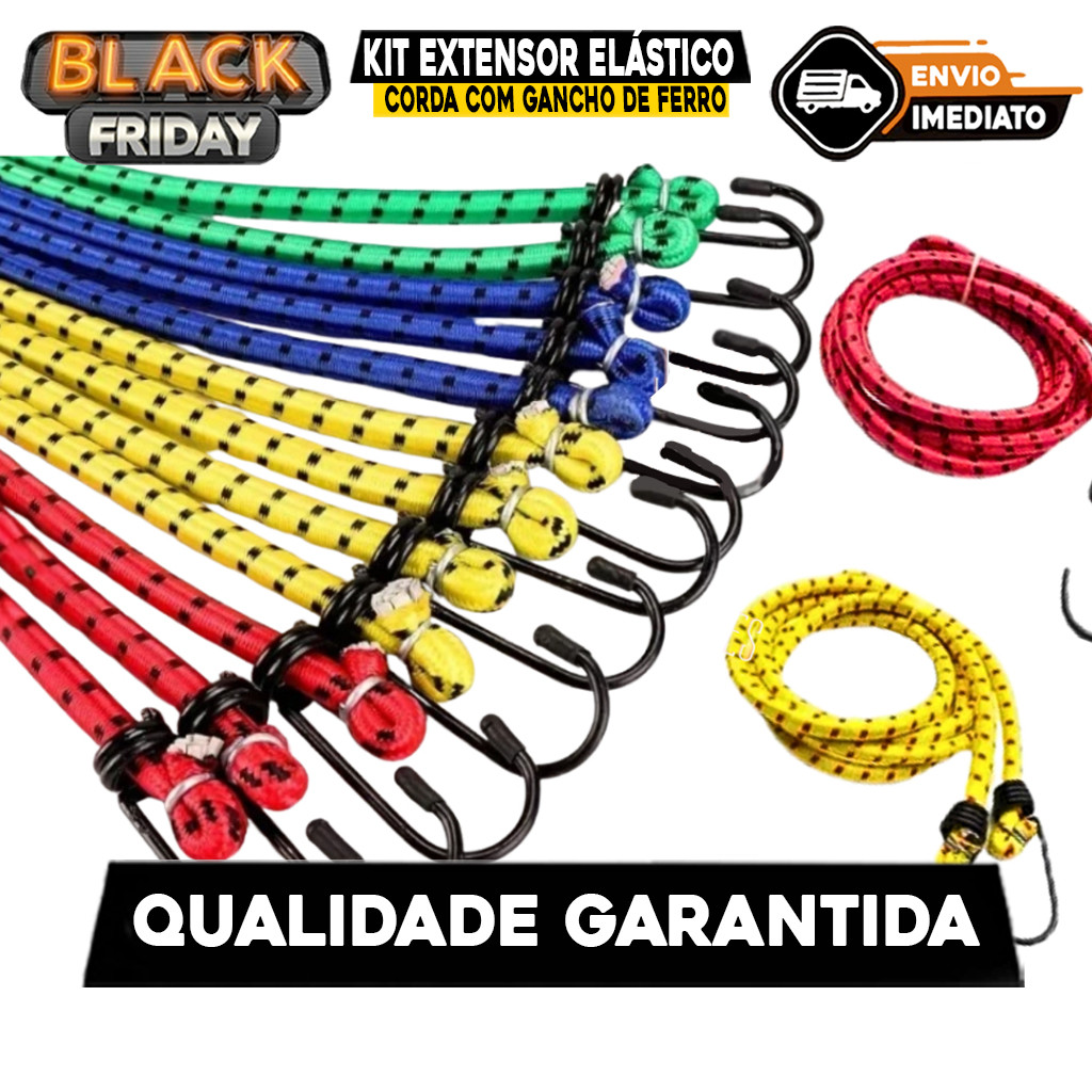 Kit Extensor Elástico Corda Com Gancho De Ferro Cores Sortidas 1,5M Para Moto Carro Bicicleta -Transforme sua rotina