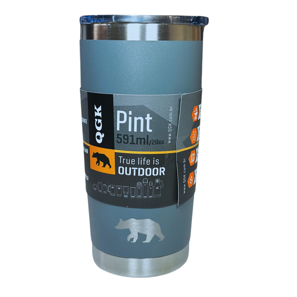 Copo QGK Tumbler Original Cinza | 591ml, Isolamento a Vácuo, Não Suja | Ideal P/ Bebidas e Aventura