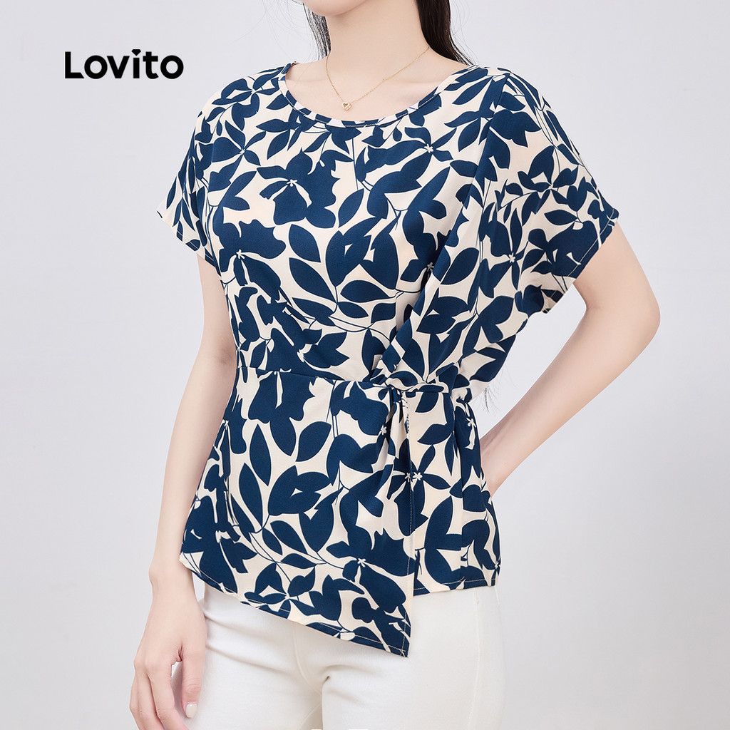 Lovito Blusa Boho Plissada Primavera/Verão Blusa Azul Para Mulheres L134ED446 - Women Clothes