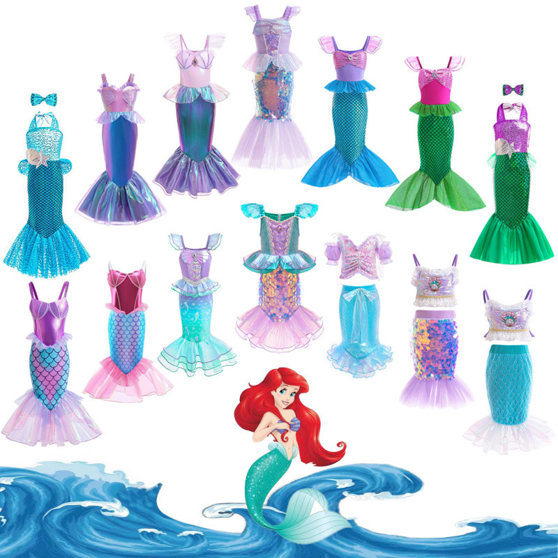 Crianças estilo ocidental sem mangas vestido de princesa Fishtail vestido longo meninas sereia pequena manga voadora ves