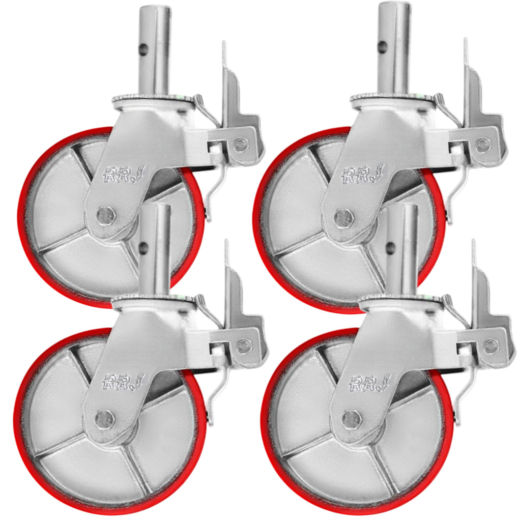 Kit 4 Rodízios Andaime Giratórios Trava Dupla Freio Industrial 1200kg Ferro Fundido 6 Polegadas